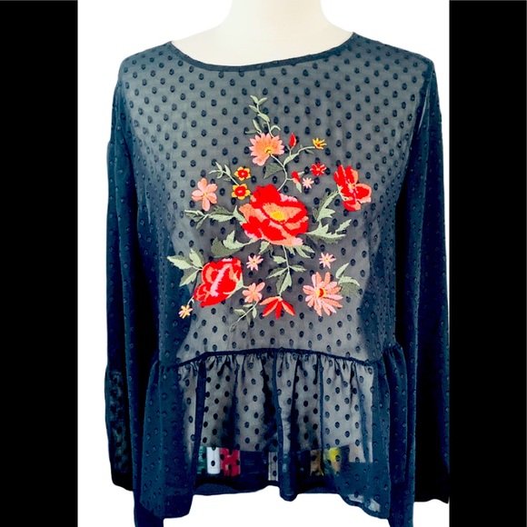 Mossimo Supply Co. Tops - Sheer Black Dotted Swiss Mossimo Blouse Large